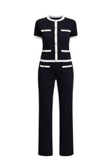 Knit Short Sleeve Cardigan And Pants Set