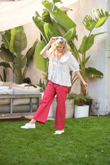 Raspberyy Cropped Wide Leg Pants