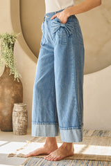 Washed Denim Wide Leg Pants