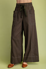 Olive Linen Wide Leg Pants