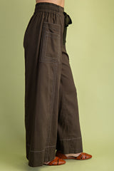 Olive Linen Wide Leg Pants