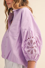 Embroidered Bubble Sleeve Blouse Sweet Lilac