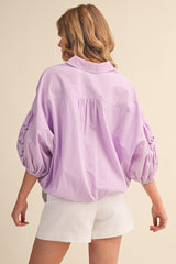Embroidered Bubble Sleeve Blouse Sweet Lilac