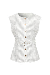 Herringbone Sleeveless Top With Belt