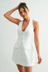 Pearl Muse Halter Mini Dress in White