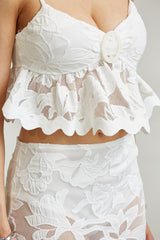 Floral Crochet Lace Top Skirt 2-pc Set