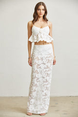 Floral Crochet Lace Top Skirt 2-pc Set