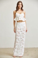 Floral Crochet Lace Top Skirt 2-pc Set