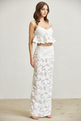 Floral Crochet Lace Top Skirt 2-pc Set