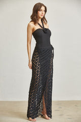 Flower Pattern Knit Bodysuit Skirt 2-pc Set