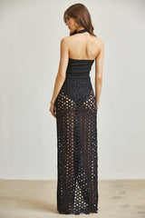 Flower Pattern Knit Bodysuit Skirt 2-pc Set