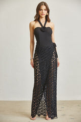 Flower Pattern Knit Bodysuit Skirt 2-pc Set