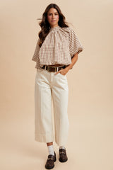 Checker Back Bow Detail Bubble Blouse