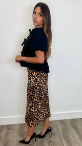 Chloe Camel Leopard Print Midi Skirt - PRINZZESA BOUTIQUE