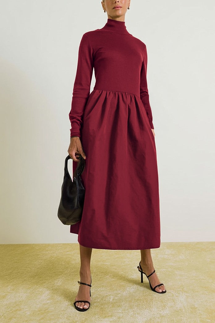 Luxe Harmony Mock Neck Midi Dress Burgundy