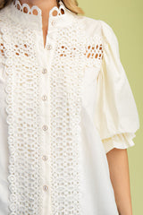 Preppy Trim Detail Button Down Blouse in Cream