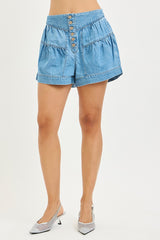 Elastic Band Slouchy Shorts With Shirred Detail