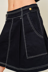 A Line Dark Denim Preppy Mini Skirt