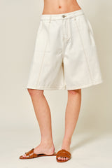 A Line Stitches Detail Bermuda Shorts Ivory
