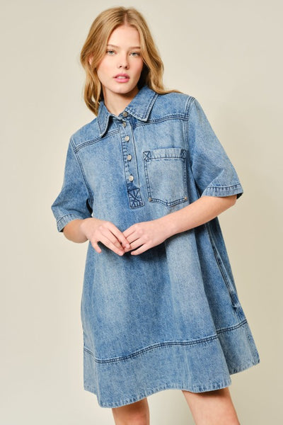 Vintage Collar Denim Mini Dress Denim Small Vintage Collar Denim Mini Dress Denim Small