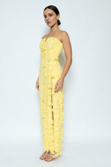 Yellow Low V Strapless Maxi Dress With Slit