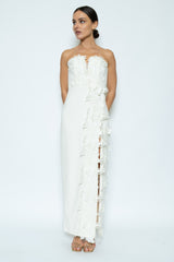 White Low V Strapless Maxi Dress With Slit