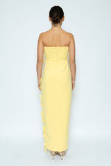 Yellow Low V Strapless Maxi Dress With Slit