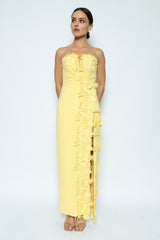 Yellow Low V Strapless Maxi Dress With Slit