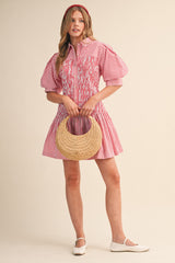 Tillie Red and White Striped Smocked Bodice Mini Dress