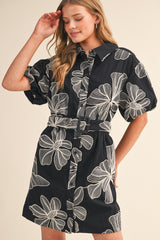 Milly Floral Embroidery Belted Mini Dress