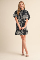 Milly Floral Embroidery Belted Mini Dress