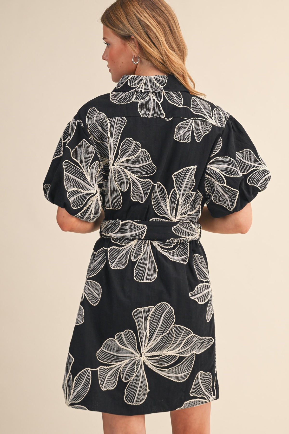 Milly Floral Embroidery Belted Mini Dress