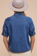 Tie-neck Button Down Denim Boxy Shirt