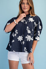 Floral Embroidered Button Down Top
