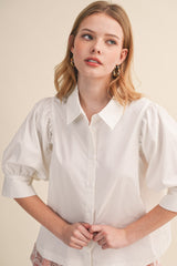 Puff White Sleeve Button Down Top