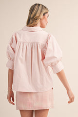Baby Pink Puff Sleeve Button Down Top