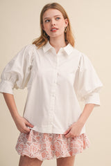 Puff White Sleeve Button Down Top
