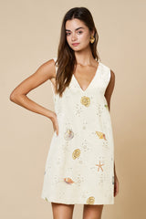 Beach Motif Print Sleeveless Shift Dress