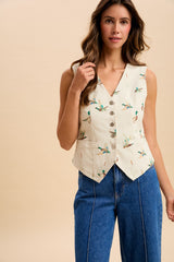 Mallard Duck Print Cotton Twill Button-down Vest