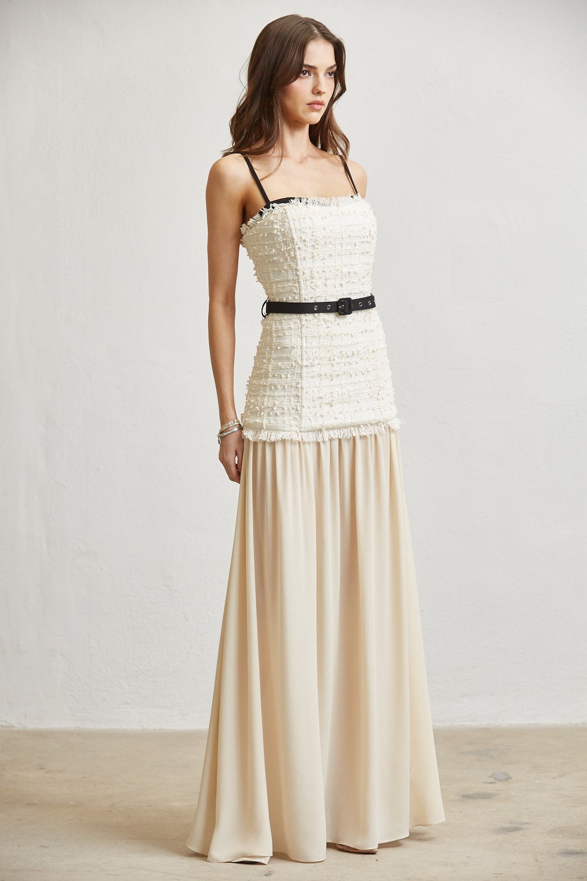 Tweed Contrast Drop Waist Dress