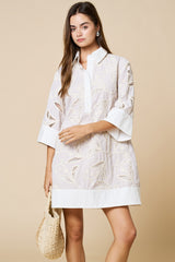 Floral Embroidery Contrast Shirt Dress