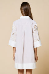 Floral Embroidery Contrast Shirt Dress