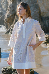 Floral Embroidery Contrast Shirt Dress