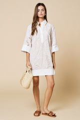Floral Embroidery Contrast Shirt Dress