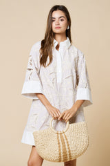 Floral Embroidery Contrast Shirt Dress
