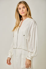 Balloon Sleeve Bomber Jacket Ivory