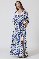 Mykonos Dream Kimono Sleeve Elastic Waisted Belted Maxi Dress