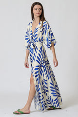 Mykonos Dream Kimono Sleeve Elastic Waisted Belted Maxi Dress