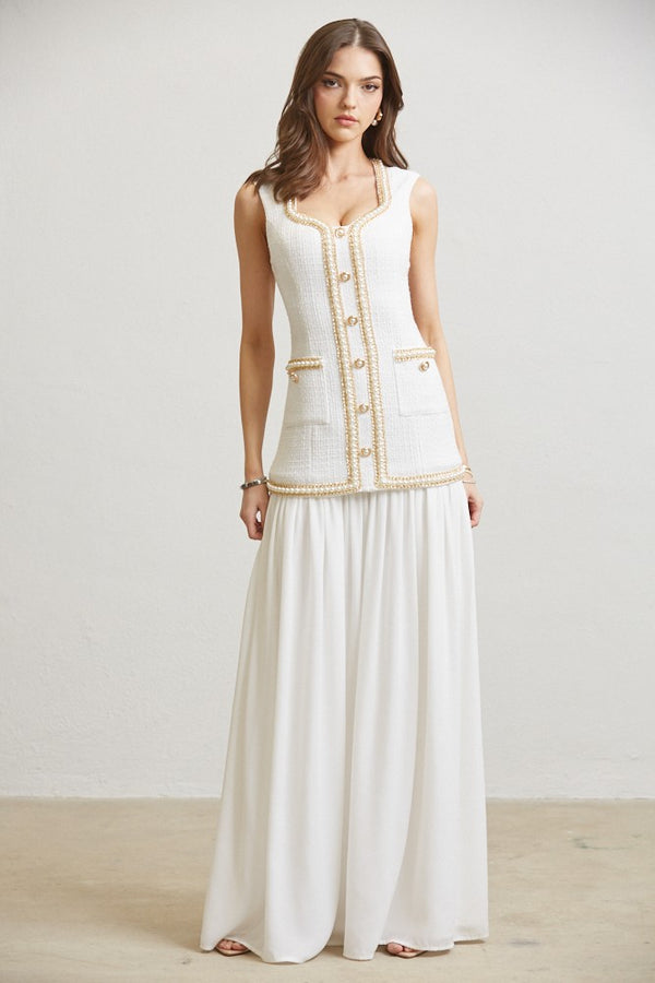 Pearl Chain Tweed Drop Waist Dress