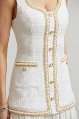 Pearl Chain Tweed Drop Waist Dress